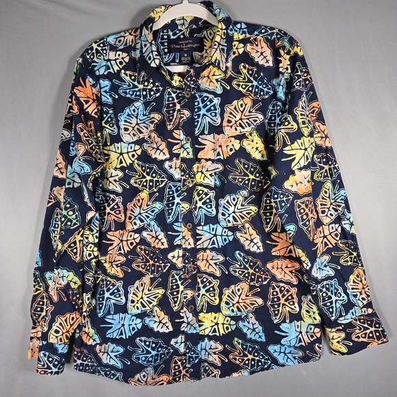 Pete Huntington Bali Shirt Mens Medium Handcrafted Batik Tropical Leaf Cotton LS - Picture 1 of 11